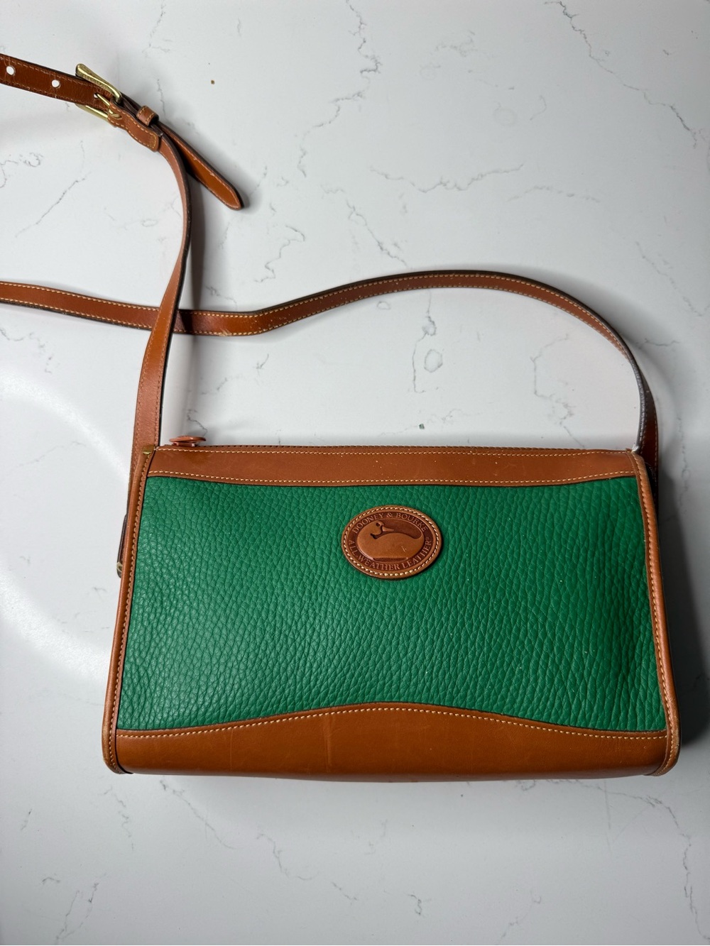 Vintage Dooney & Bourke Green Pebbled Leather Crossbody Bag